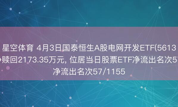 星空体育 4月3日国泰恒生A股电网开发ETF(561380)遭净赎回2173.35万元, 位居当日股票ETF净流出名次57/1155