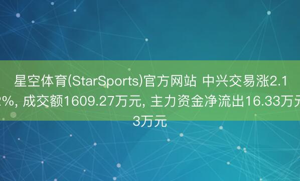 星空体育(StarSports)官方网站 中兴交易涨2.12%， 成交额1609.27万元， 主力资金净流出16.33万元